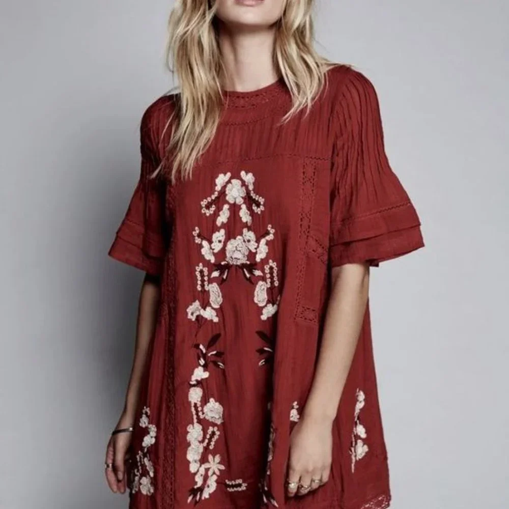 Free People Red Ruffled Mini Dress - Picture 1 of 8